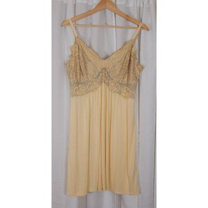 Soma Chemise Nightgown Pale Yellow Nightie Gray & Yellow Lace Romantic Lingerie